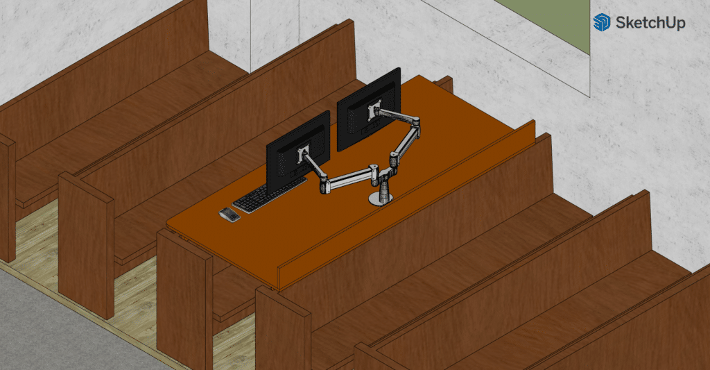 A computer rendering of the isometric projection of the new desk