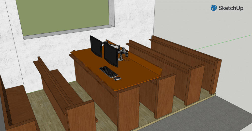 A computer rendering of a perspective projection the new desk