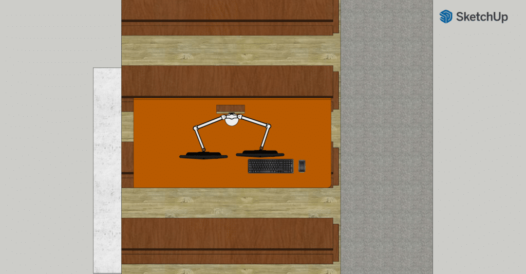 A computer rendering of the plan view of the new desk