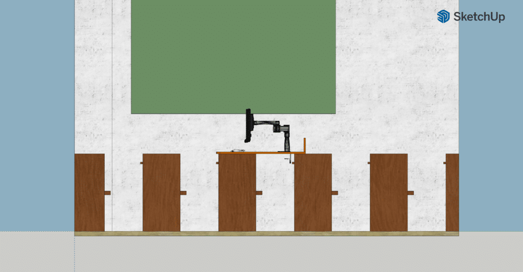 A computer rendering of the side elevation of the new desk